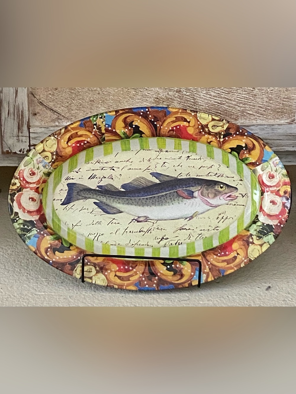 John Derian Oval Decoupage Serving Plate - Fish 14”